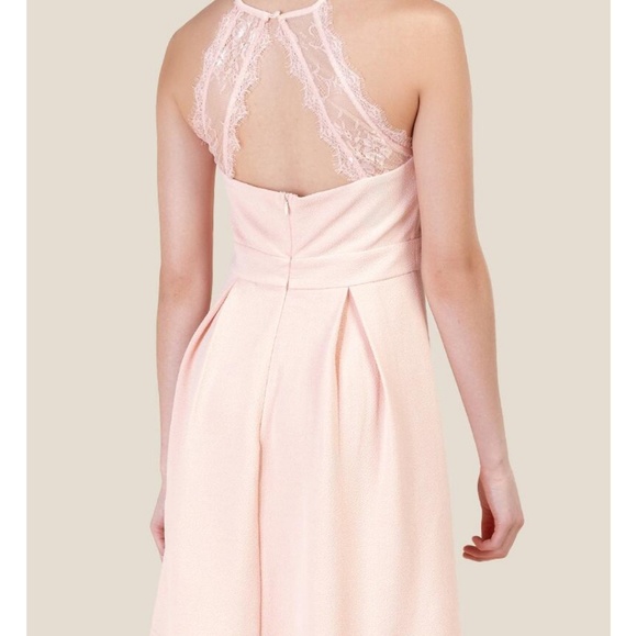 Short Blush Light Pink High Neck Lace Dress - Picture 2 of 6